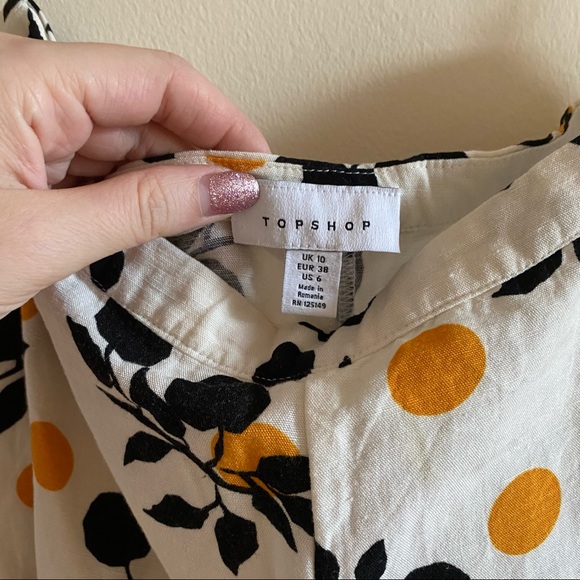 Topshop Wide Leg Pants - Cream with Orange Fruit Print - UK 10 US 6 - Picture 3 of 4